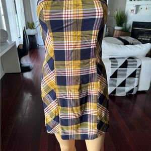 Urban Outfitters Mustard & Navy Plaid Strapless Mini Dress size S